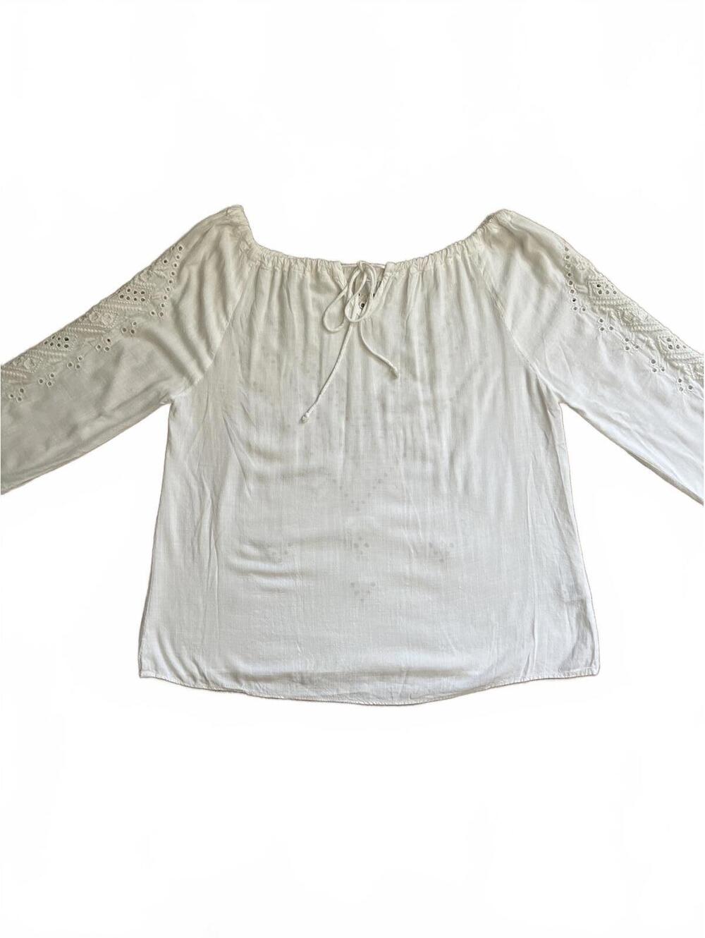 Dylan White Eyelet Embroidered Blouse Womens Small Boho 3/4 Sleeve Summer Top - Picture 6 of 8